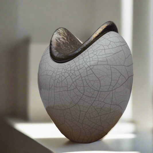 White Crackled, Heart Shaped Vessel (SKU:24040121)