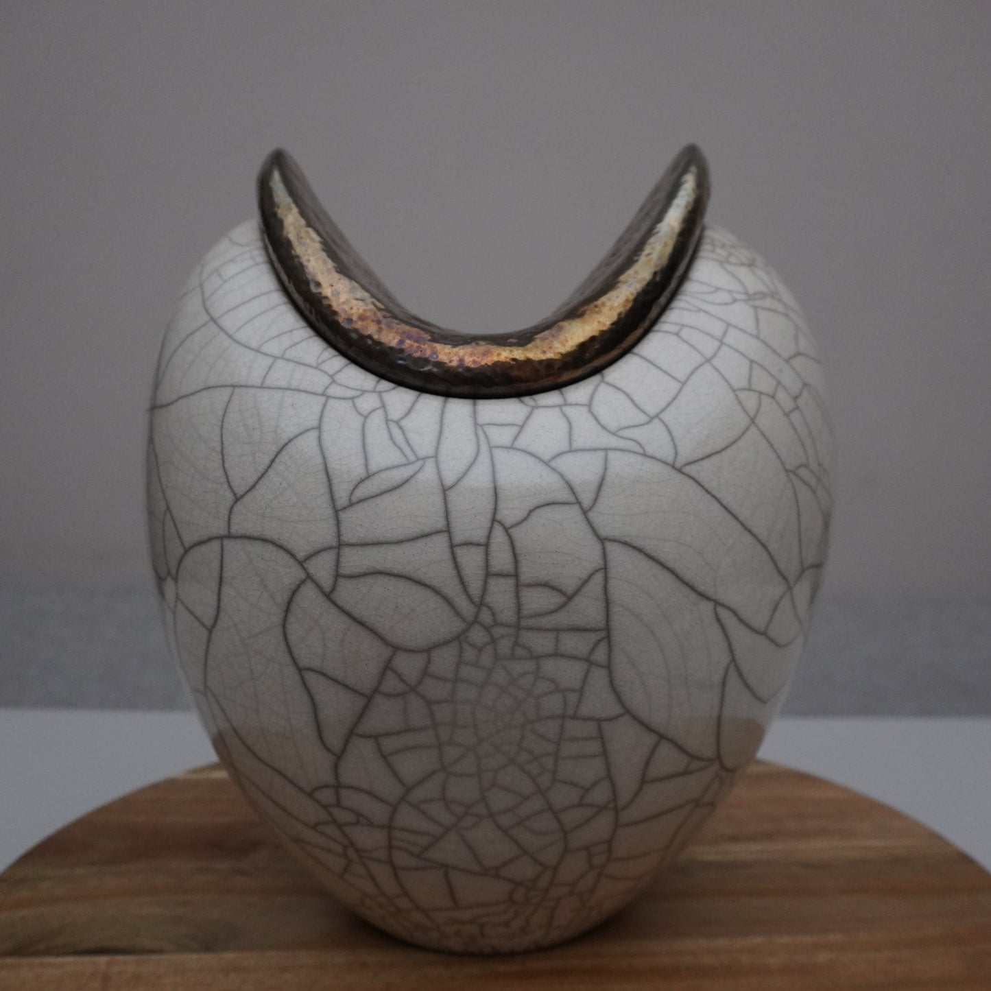 White Crackled, Heart Shaped Vessel (SKU:24040121)