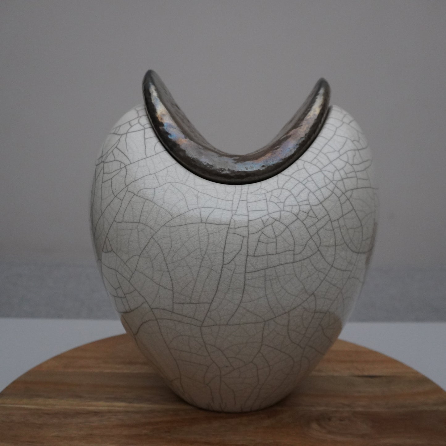 White Crackled, Heart Shaped Vessel (SKU:24040121)