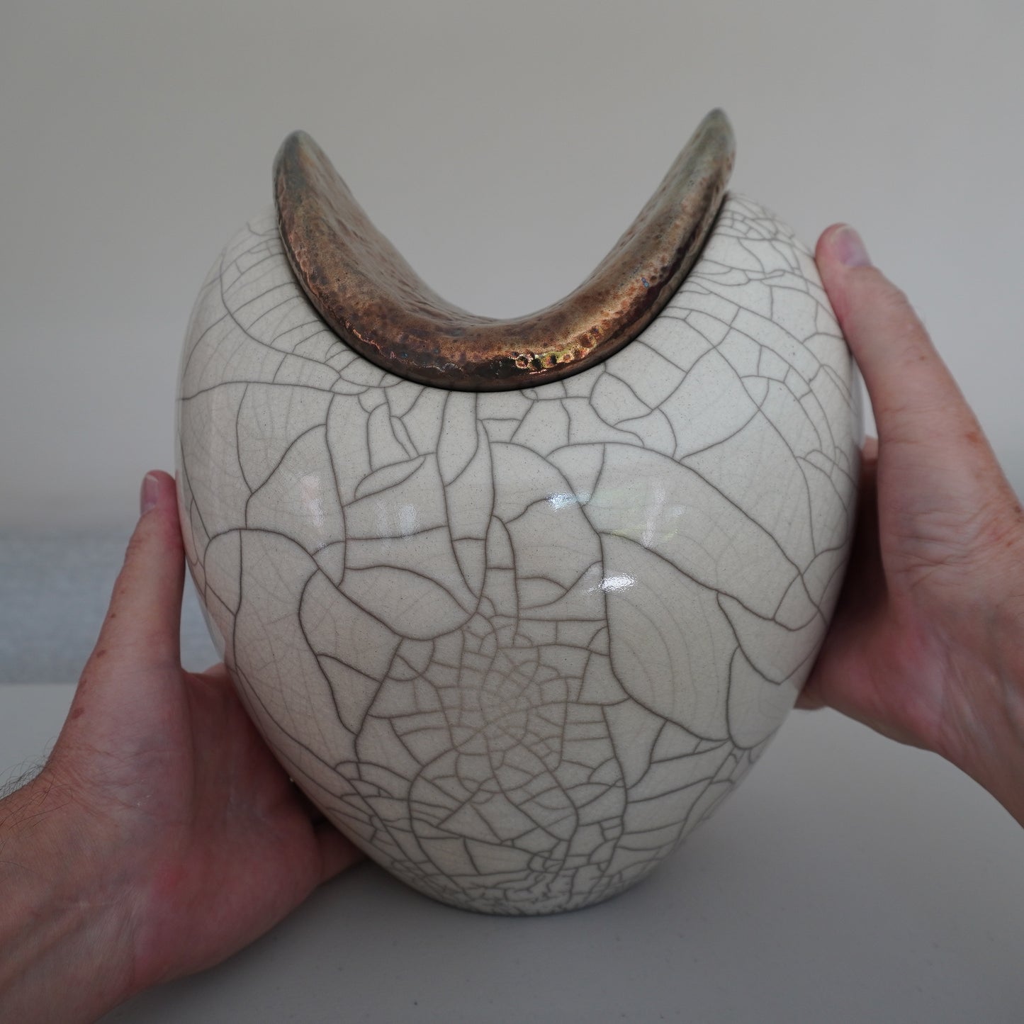 White Crackled, Heart Shaped Vessel (SKU:24040121)